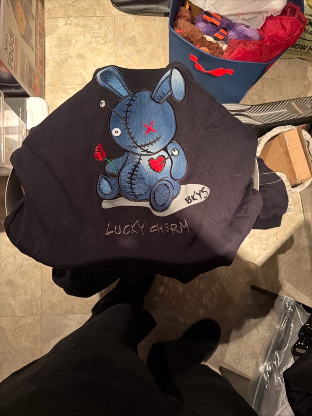 BKYS Men’s Navy Crewneck Sweater with Blue Bunny Appliqué - Picture 5 of 5